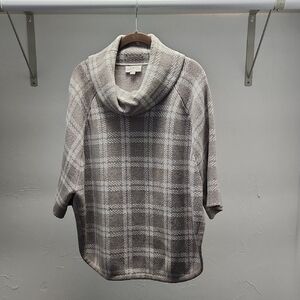 LOFT Taupe And Cream Colored Plaid Cowl Neck 3/4 inch Sleeve Cape Size XS/S